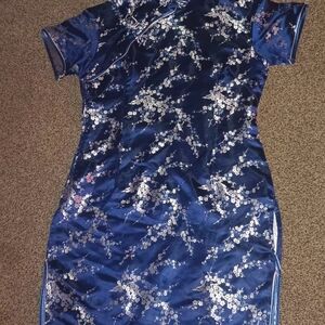 Chic Blue Floral Women's Midi Dress